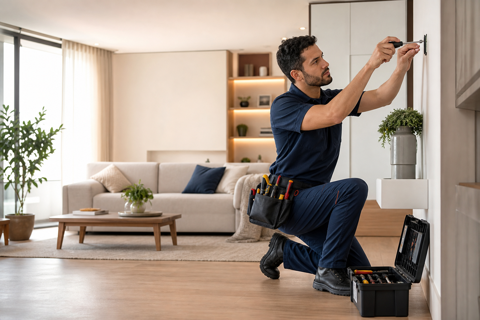 Profissional realizando manutenção residencial